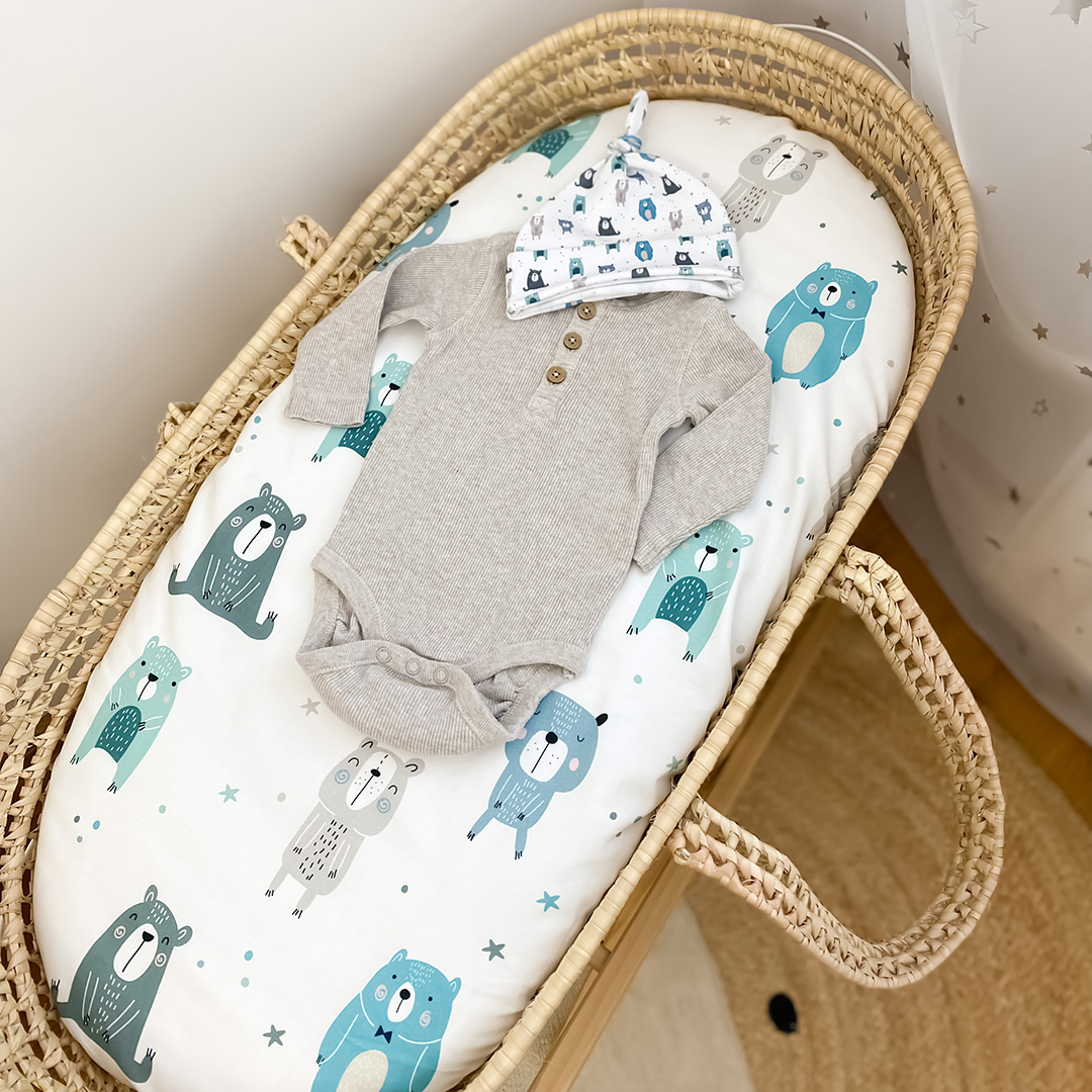 Spannbettlaken für Babywanne/Moseskorb Pastellbärchen image 3